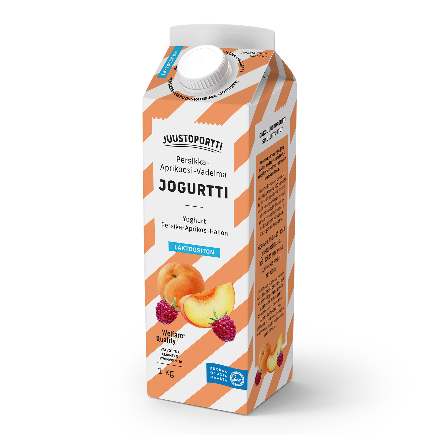 Juustoportti jogurtti 1kg persikka-aprikoosi-vadelma laktoositon