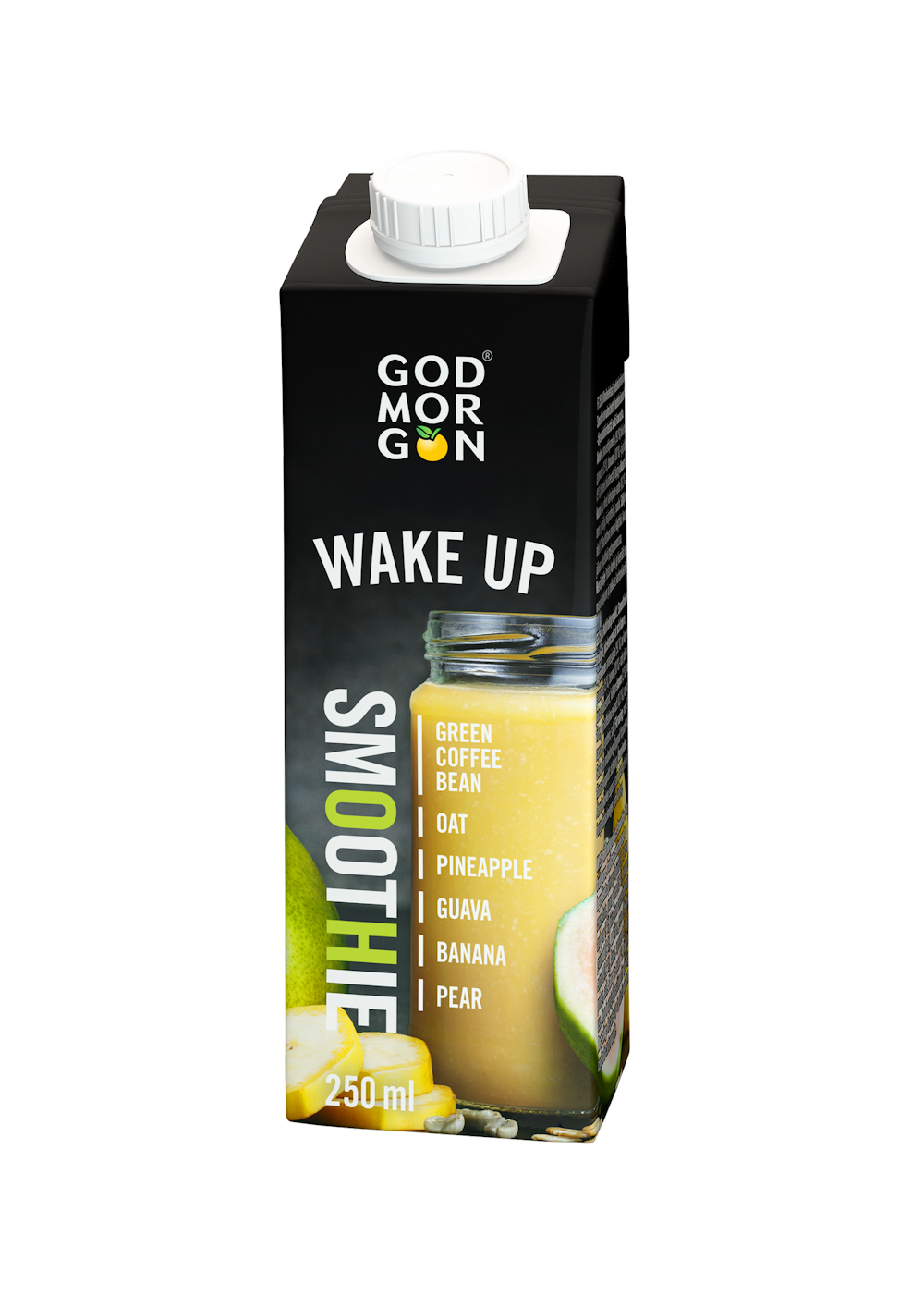 God Morgon Wake Up smoothie vihreä kahvipapu-kaura-ananas-guava-banaani-päärynä  250ml — HoReCa-tukku Kespro