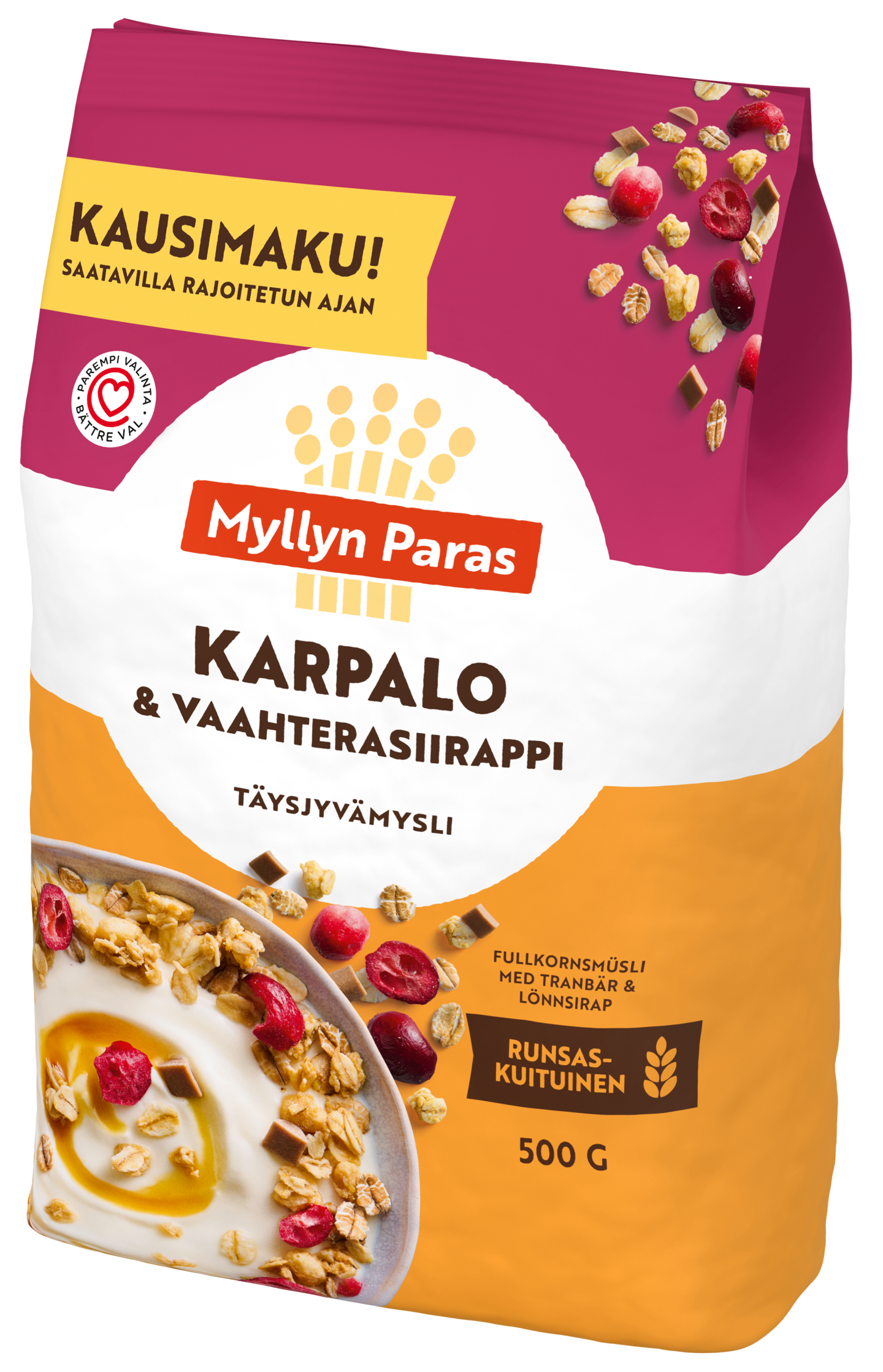 Myllyn Paras täysjyvämysli LIMITED EDITION Karpalo-Vaahterasiirappi 500g