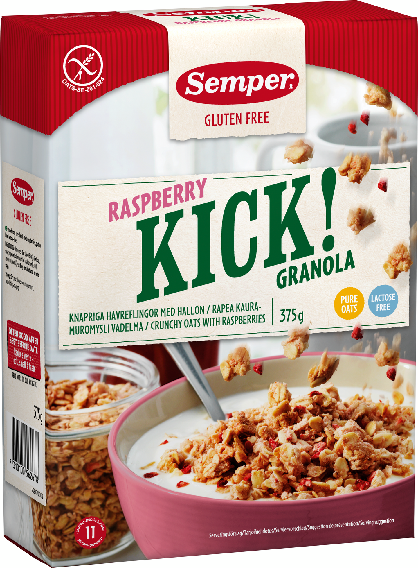 Semper Kick! Kauramuromysli Vadelma 375g gluteeniton