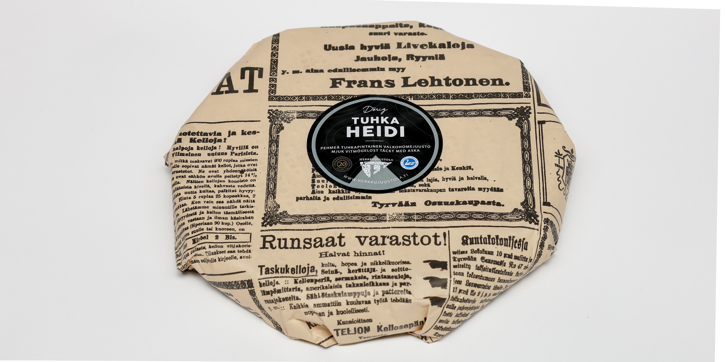 Herkkujuustola TuhkaHeidi pehmeä pinnalta kypsytetty valkohomejuusto elintarviketuhkalla n. 1kg