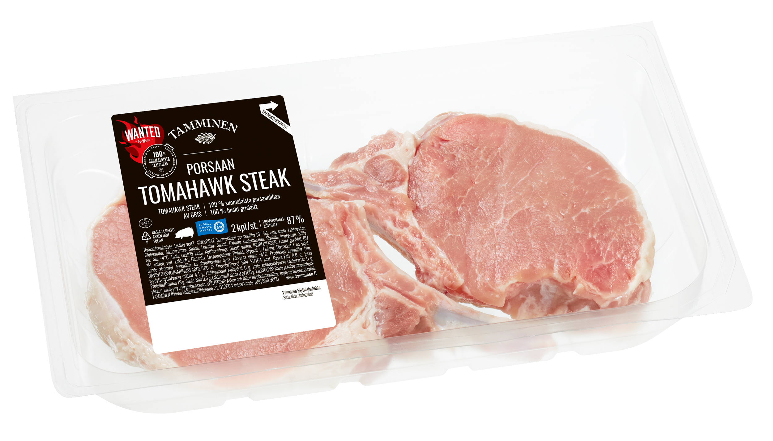 Tamminen Porsaan Tomahawk steak 2kpl/n500g | K-Ruoka Verkkokauppa