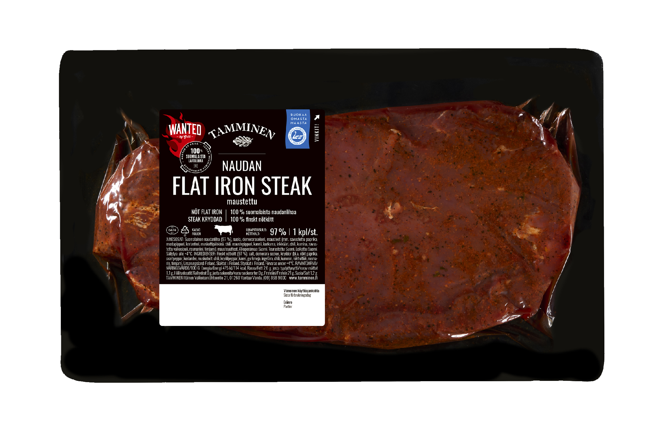 Tamminen naudan flat iron steak maustettu n. 450 g