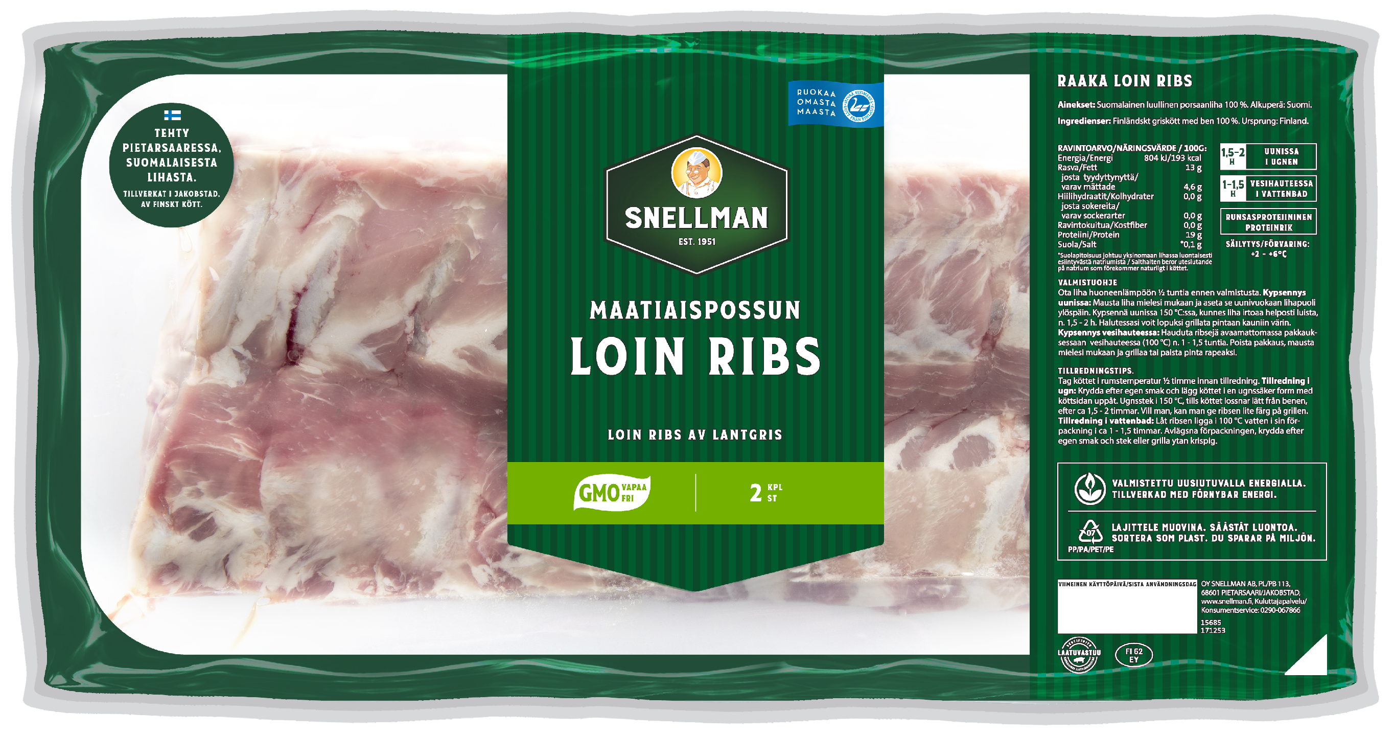 Snellman Maatiaispossun loin ribs n. 1 kg