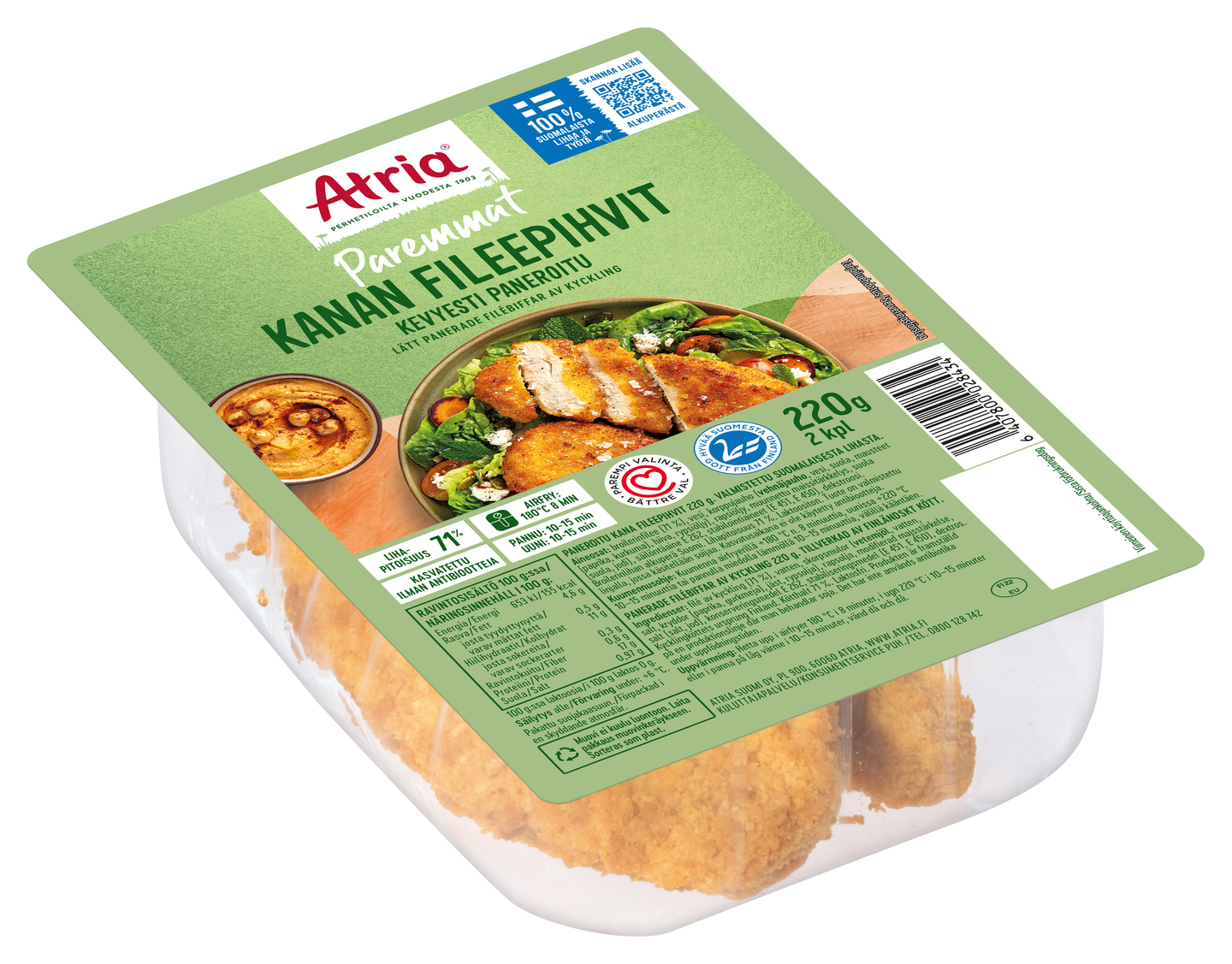 Atria kevyesti paneroidut kanan fileepihvit 220g