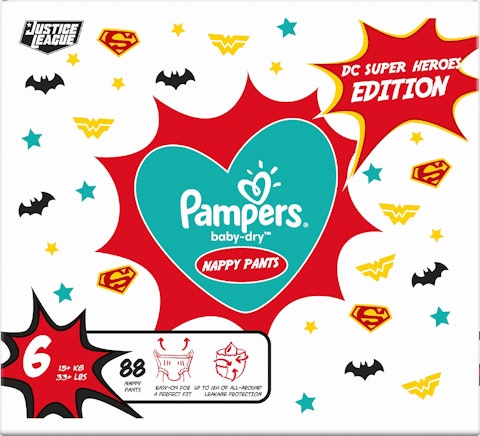 Pampers Baby Dry Pants S6 15+ kg 88kpl housuvaippa Justice League