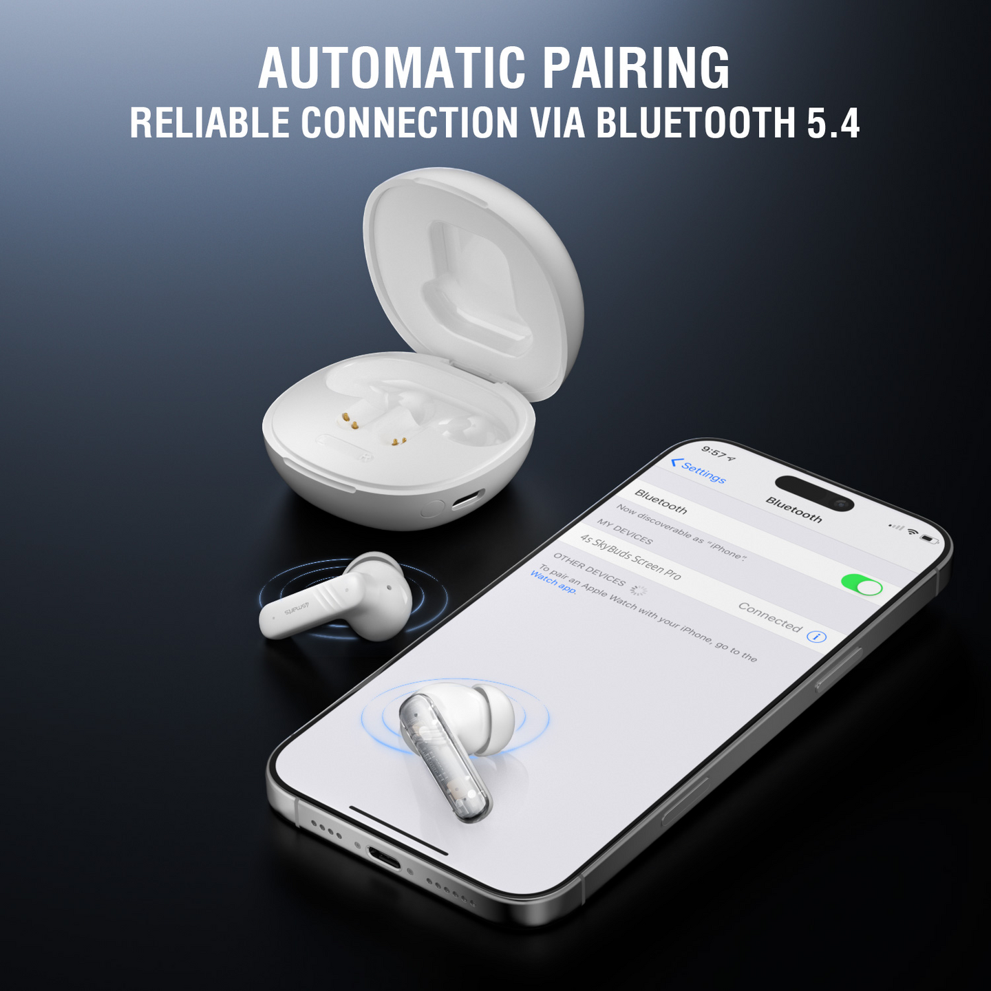 4smarts SkyBuds Screen Pro ANC -langattomat vastamelunappikuulokkeet, valkoinen