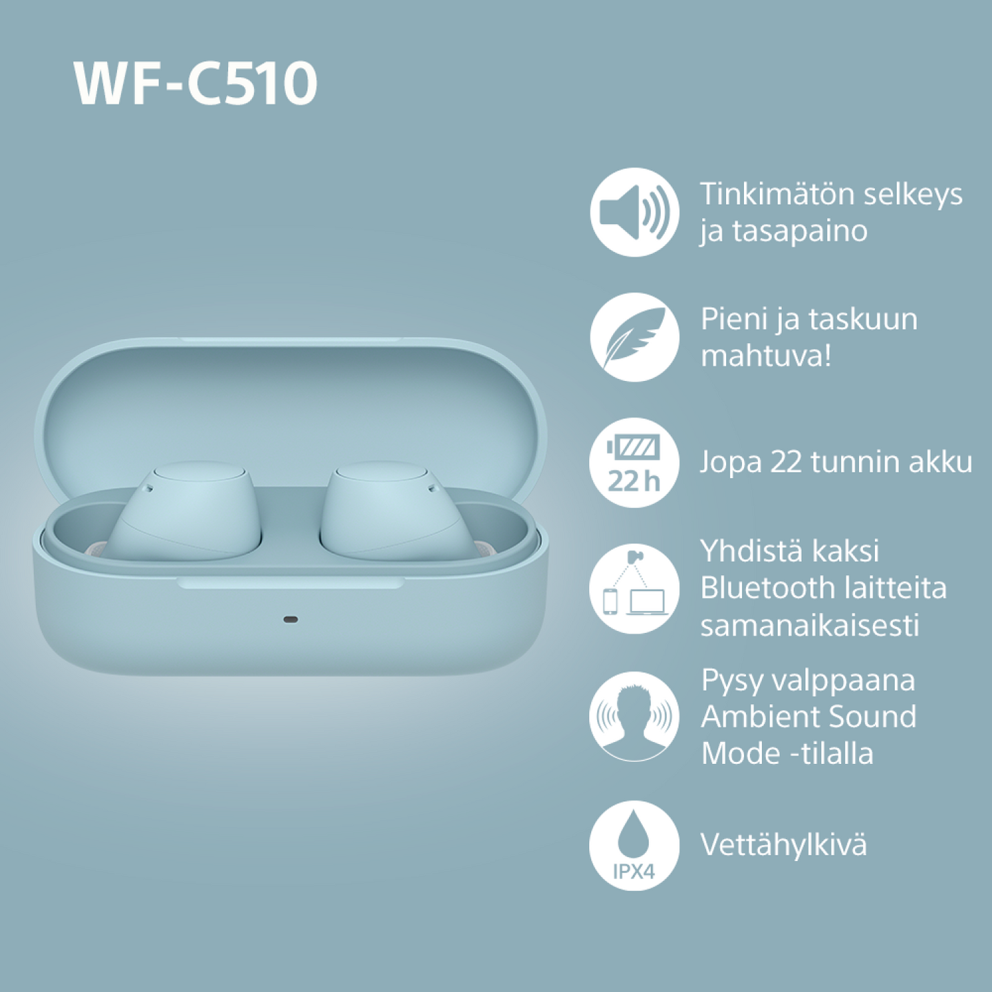 Sony WF-C510 -langattomat nappikuulokkeet, sininen