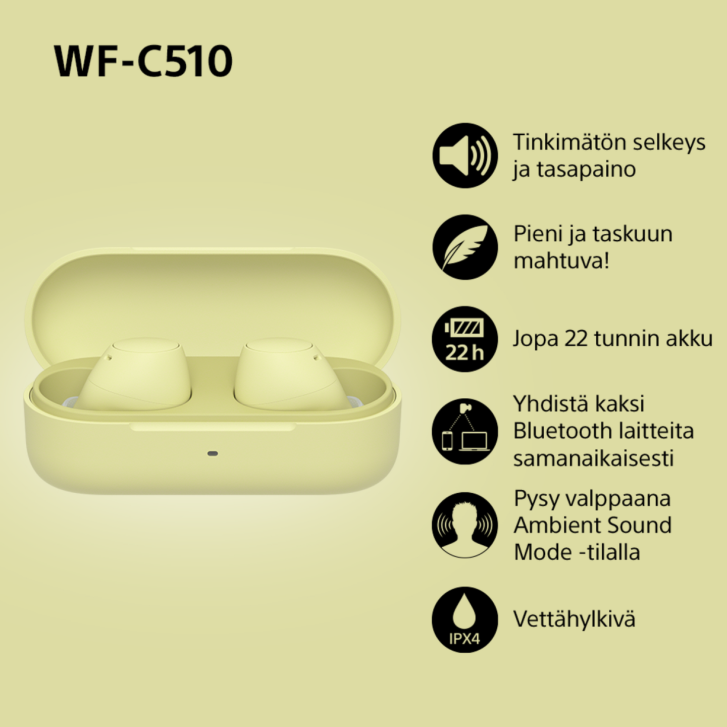 Sony WF-C510 -langattomat nappikuulokkeet, keltainen