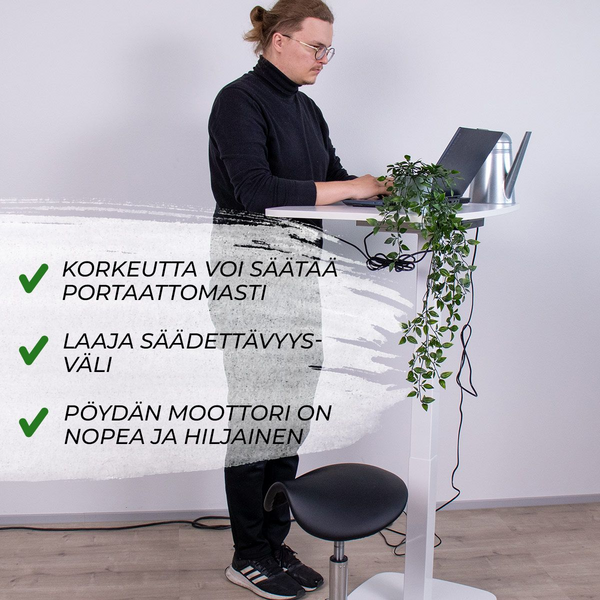 Lykke L200 90 x 55 cm -sähköpöytä, valkoinen