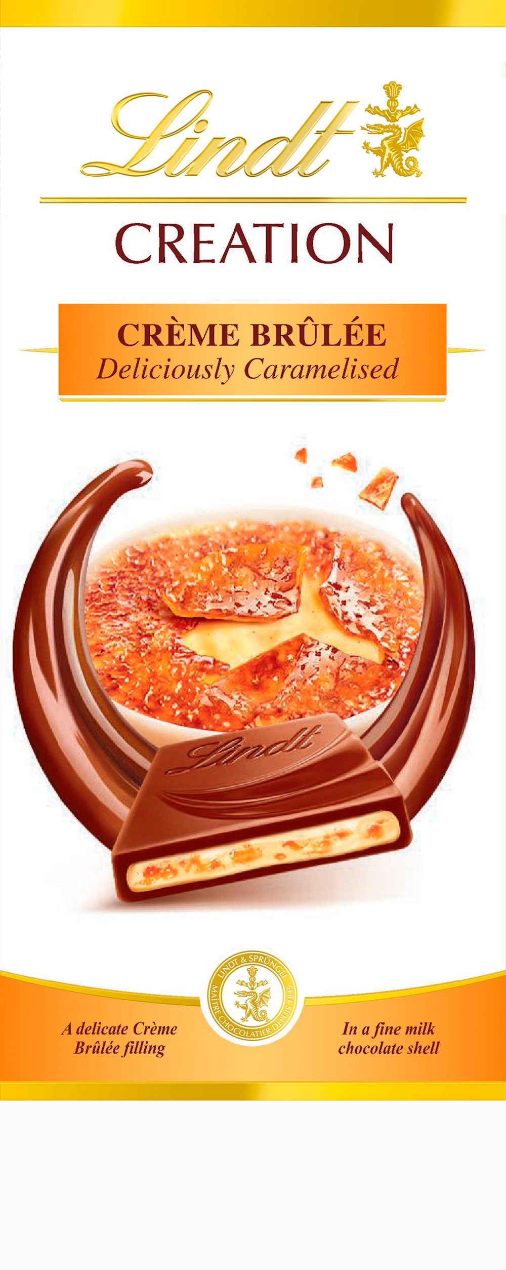 Lindt Creation crème brûlée maitotäytesuklaalevy 150g — HoReCa-tukku Kespro