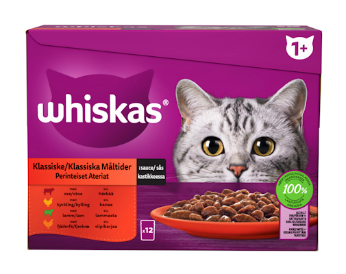 Whiskas 1+ perinteiset ateriat kastikkeessa 12x85g
