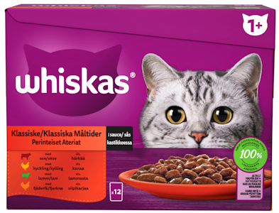 Whiskas 1+ perinteiset ateriat kastikkeessa 12x85g