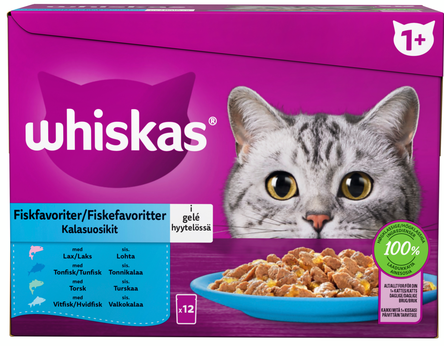 Whiskas 1+ kalasuosikit hyytelössä 12x85g