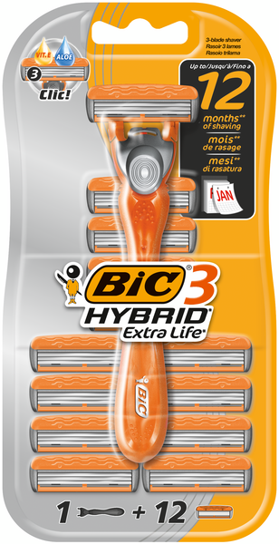 Bic hybrid extra life varsi + 12kpl vaihtoteriä