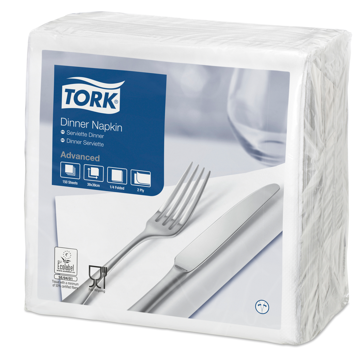 Tork Dinner-lautasliina valkoinen 150 kpl/39cm 2 krs 1/4taitto