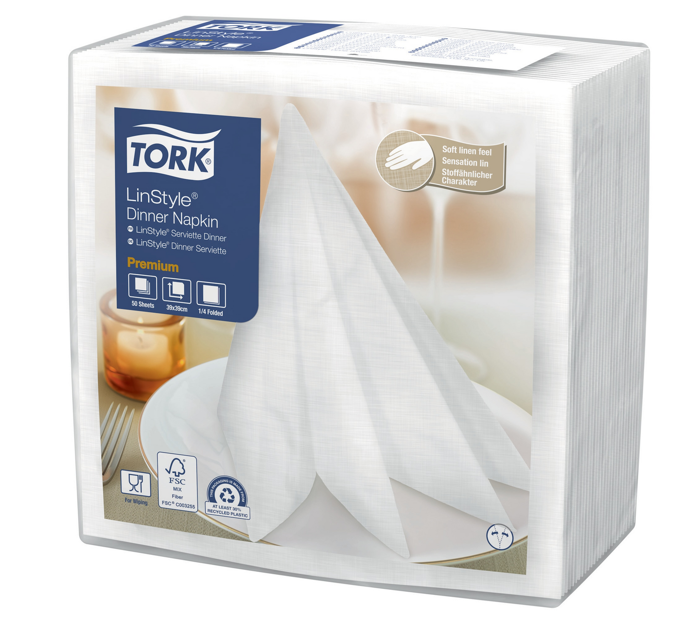 Tork Linstyle Dinner-lautasliina valkoinen 50kpl/39cm 1/4taitto