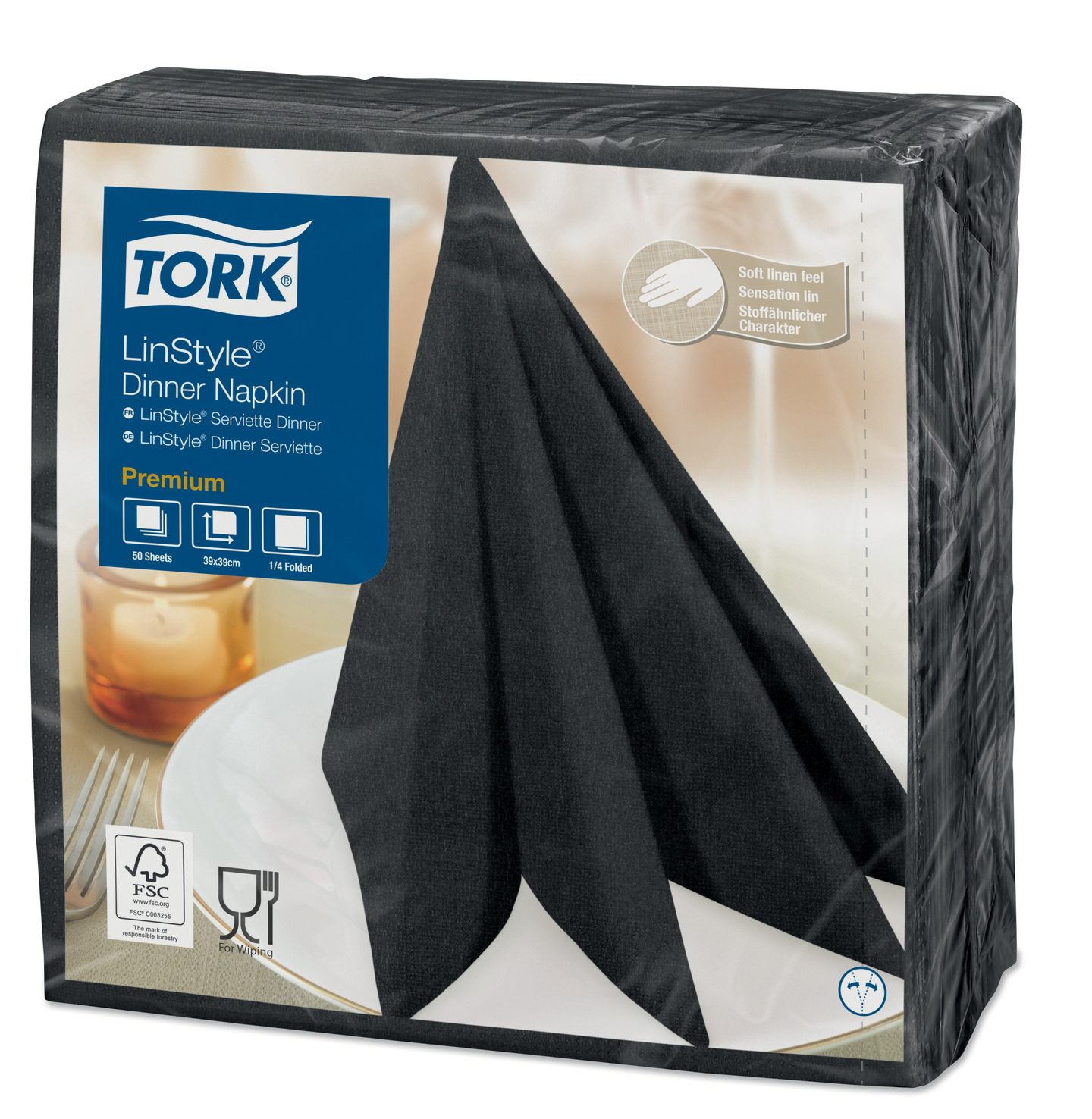 Tork Linstyle Dinner-lautasliina musta 50kpl/39cm 1/4taitto
