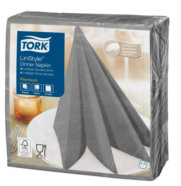 Tork Linstyle Dinner-lautasliina harmaa 50kpl/39cm 1/4taitto