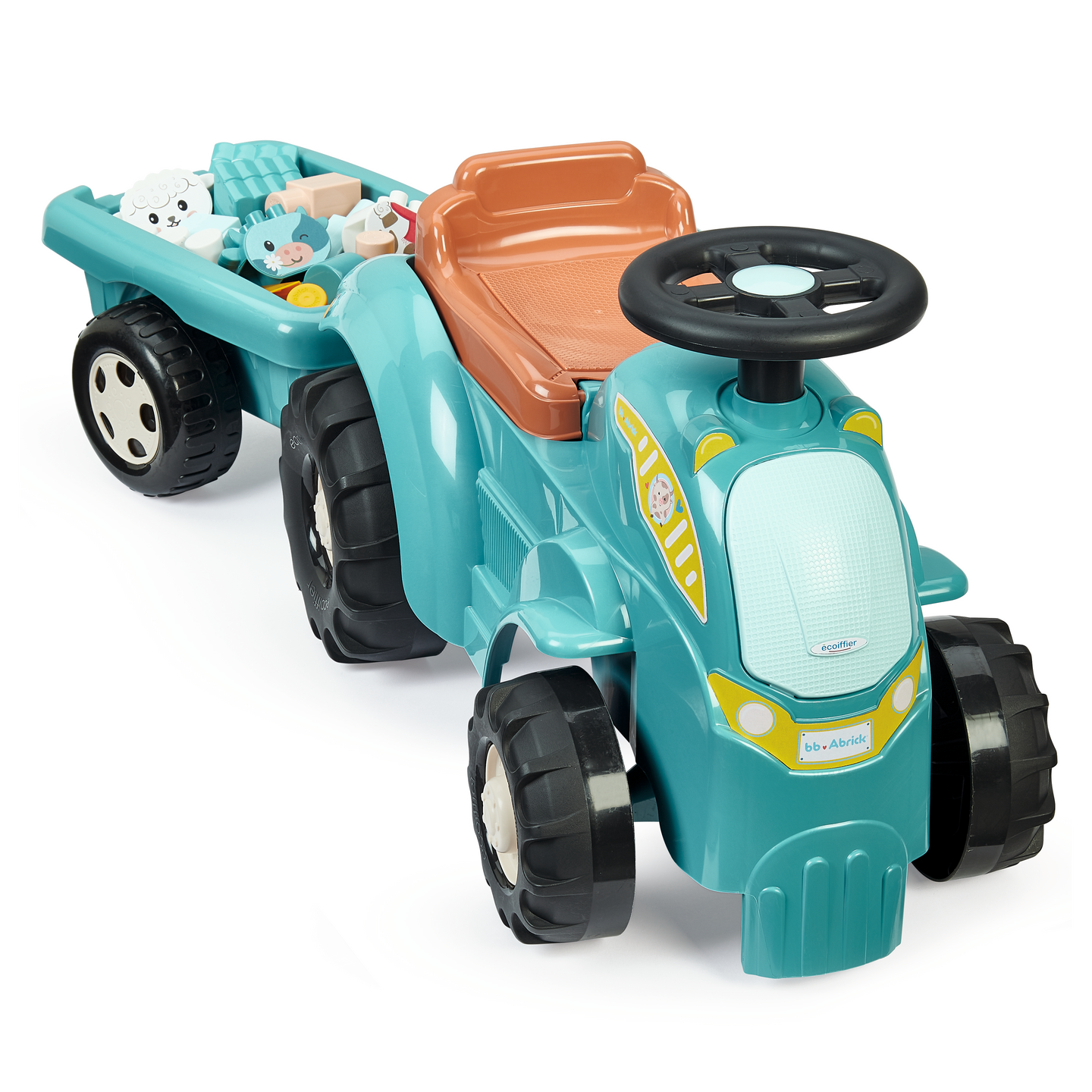 Ride-on traktori+perävaunu ja palikoita