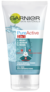 Garnier Skin Active Pure Active 3in1 kuoriva puhdistusnaamio 150ml