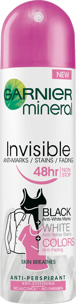 Garnier Mineral deo spray 150ml Woman Invisible Black, White&Colors
