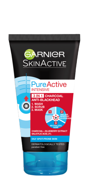 Garnier Skin Active PureActive Intensive 3in1 Charcoal kuoriva puhdistusnaamio 150ml
