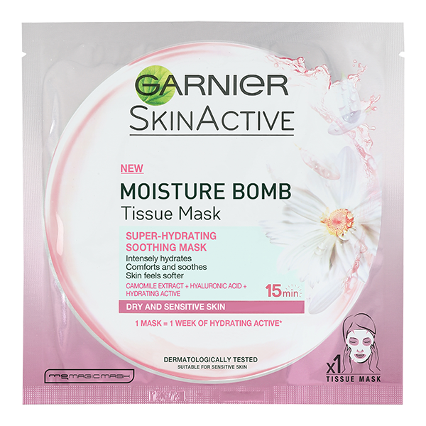 Garnier Skin Active 32g Moisture Bomb kosteuttava kangasnaamio kuivalle ja herkälle iholle