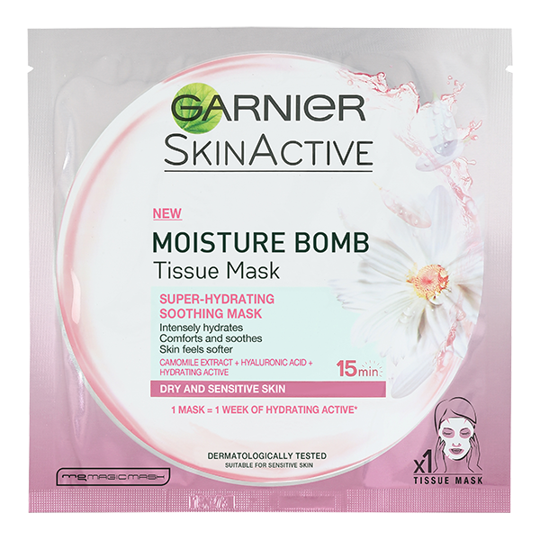 Garnier Skin Active Moisture Bomb kosteuttava kangasnaamio kuivalle ja herkälle iholle 32g