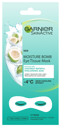 Garnier Skin Active Moisture Bomb Eye Tissue Mask 6g Coconut Water silmänalusnaamio, juonteista vähe