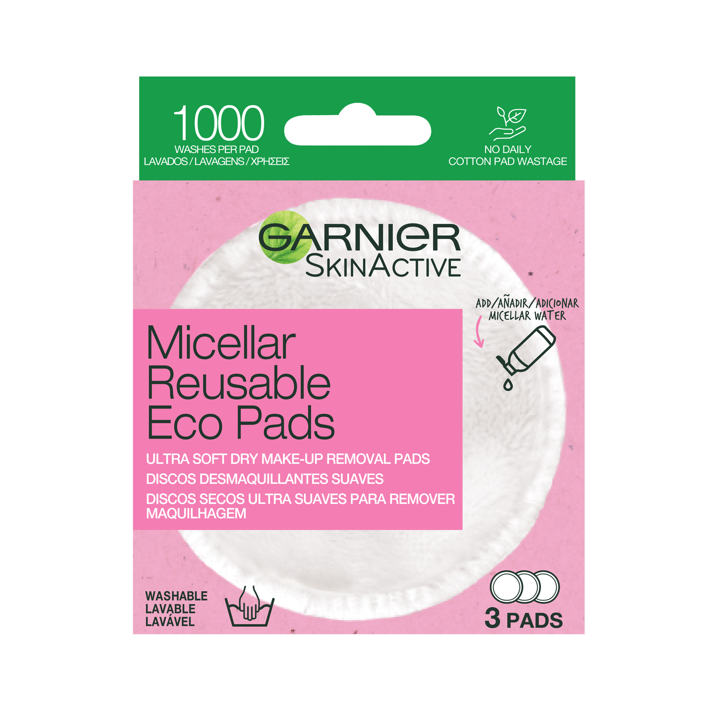 SkinActive Micellar Reusable Eco Pads uudelleenkäytettävät mikrokuitupesulaput 3kpl