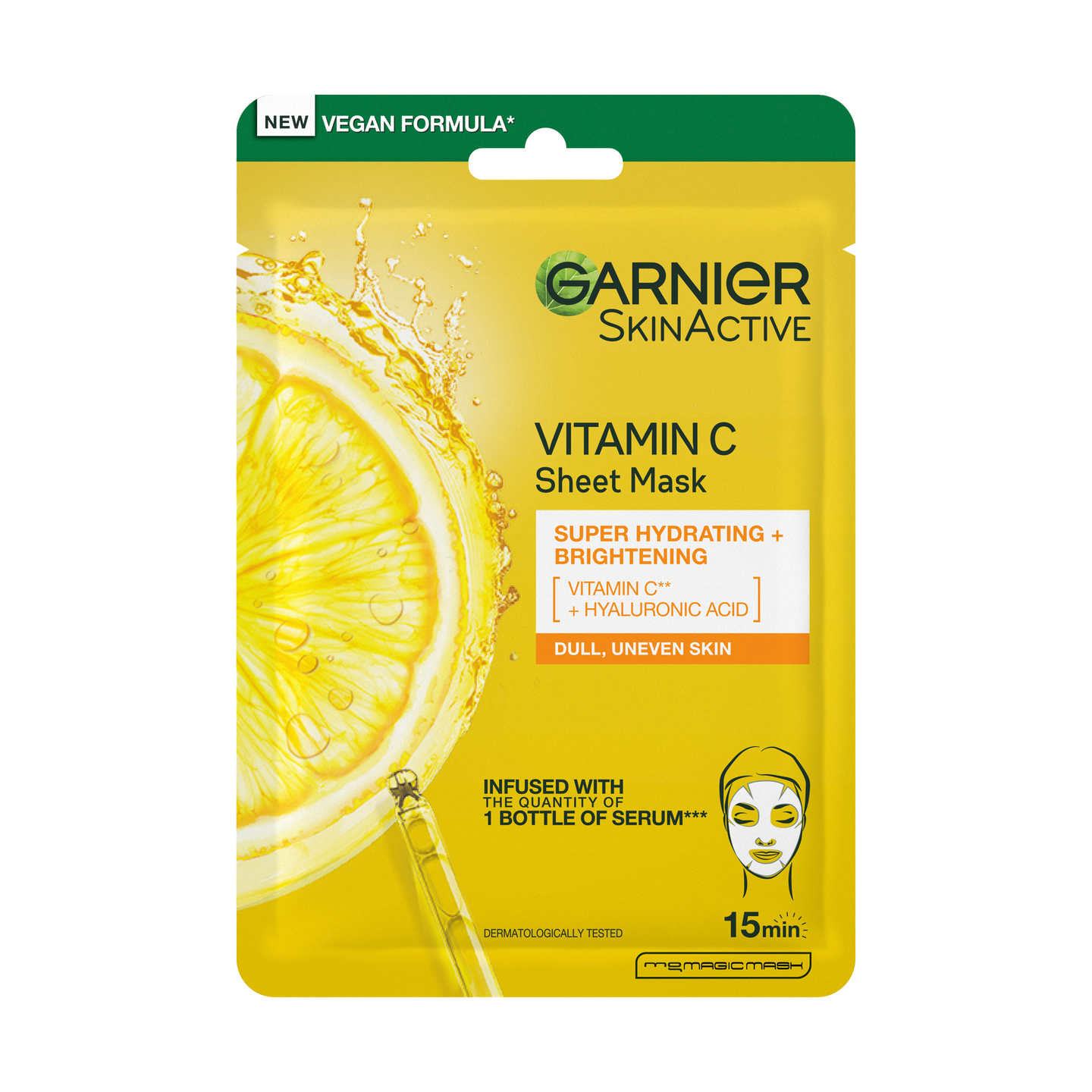 Garnier SkinActive Vitamin C kangasnaamio 28g Super Hydrating+Brightening kosteuttava ja heleyttävä