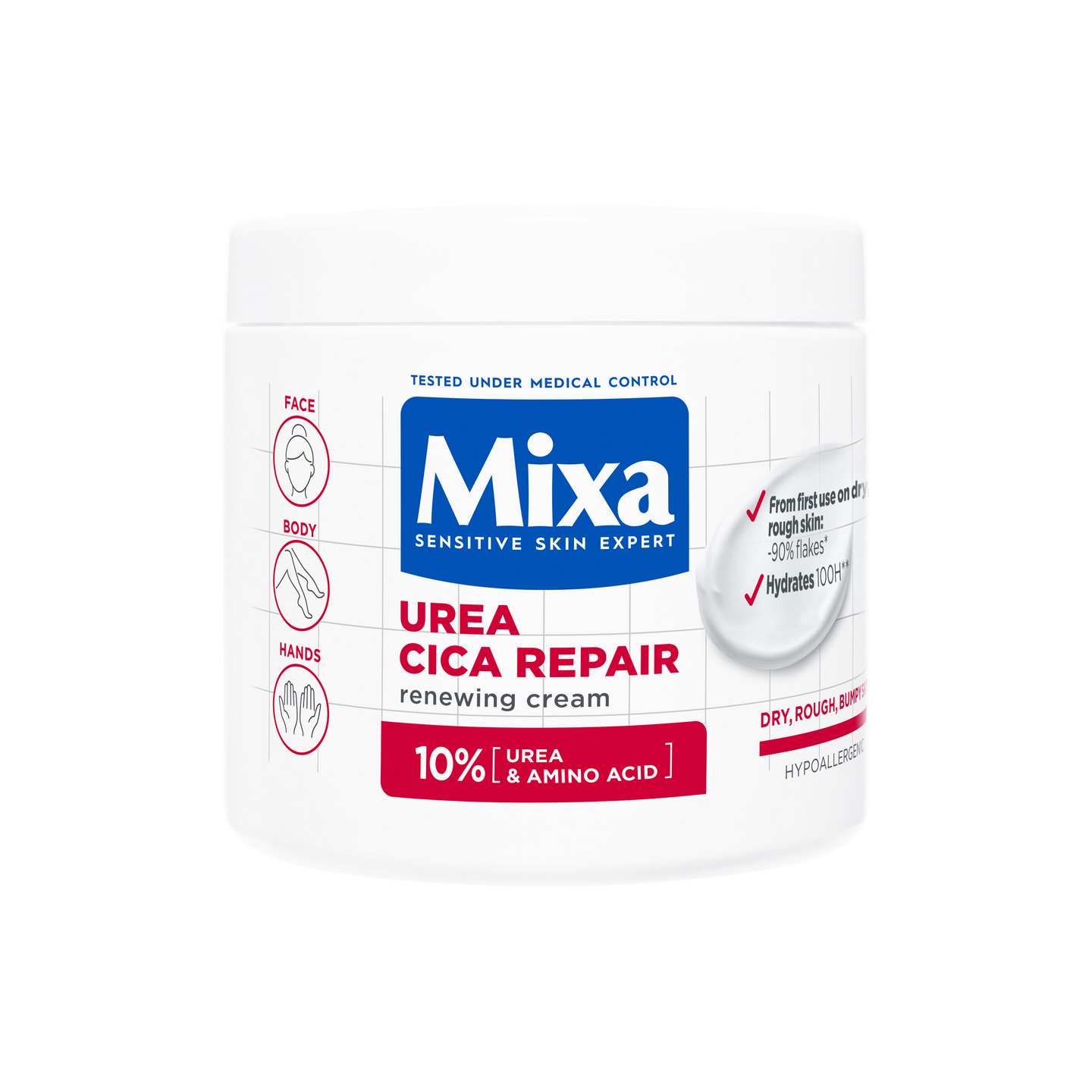 Mixa Urea Cica Repair Renewing Cream Ihoa uudistava voide kuivalle ja karhealle iholle 400ml