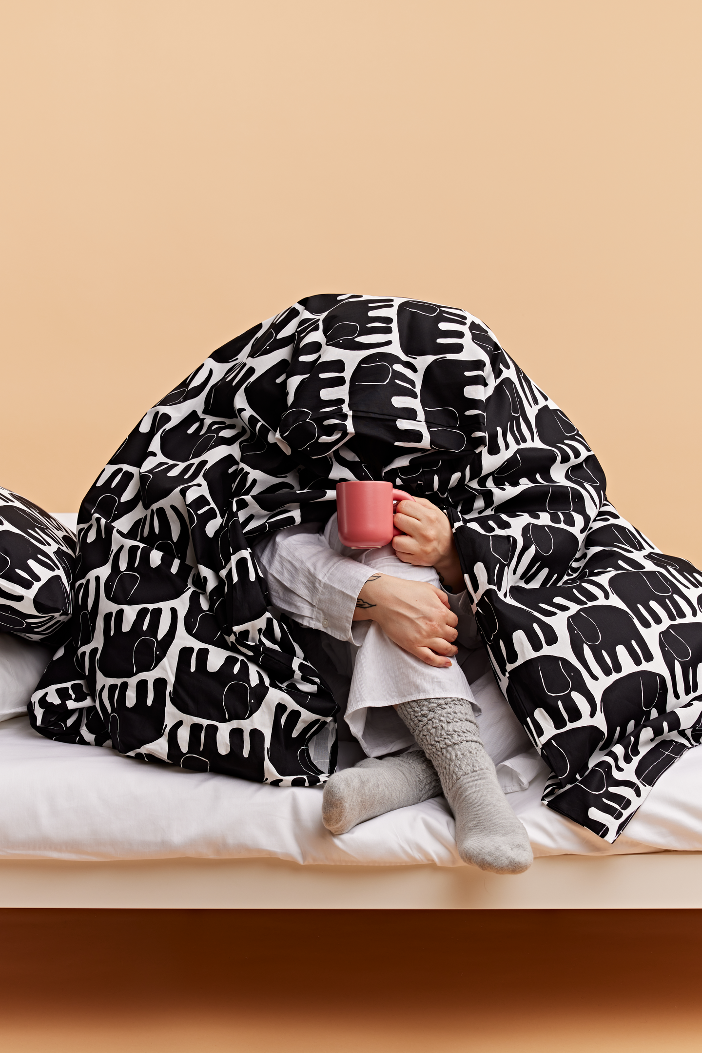 Finlayson Elefantti pussilakanasetti 150x210 cm musta GOTS