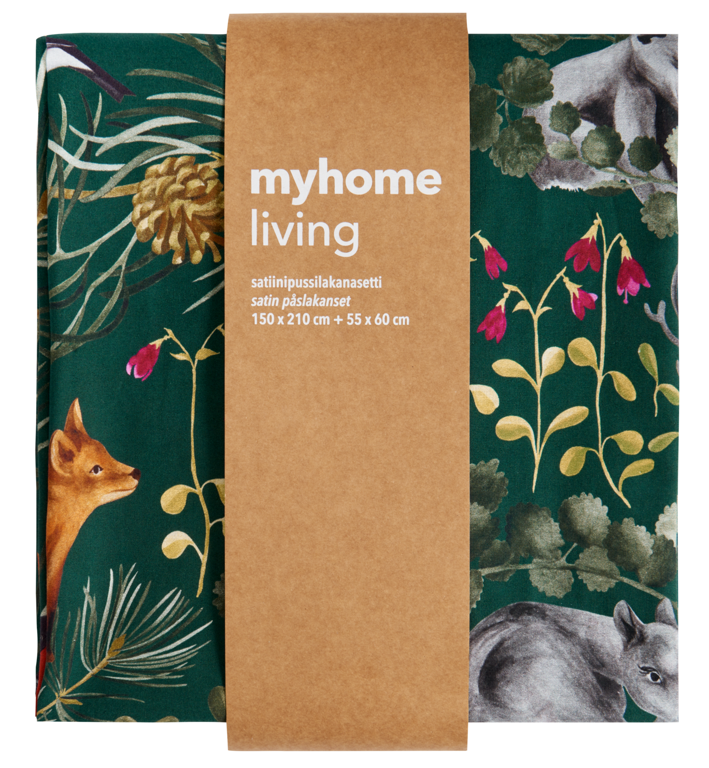 myhome Metsämaa pussilakanasetti 150x210 cm + 55x60 cm vihreä