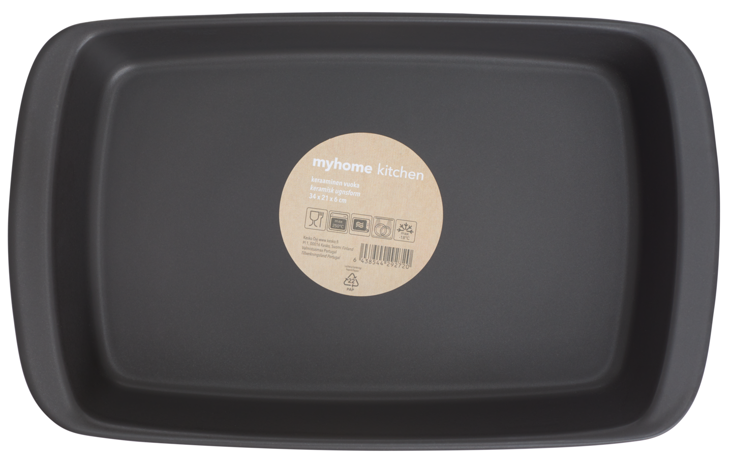 myhome keraaminen vuoka 34x21x6cm musta