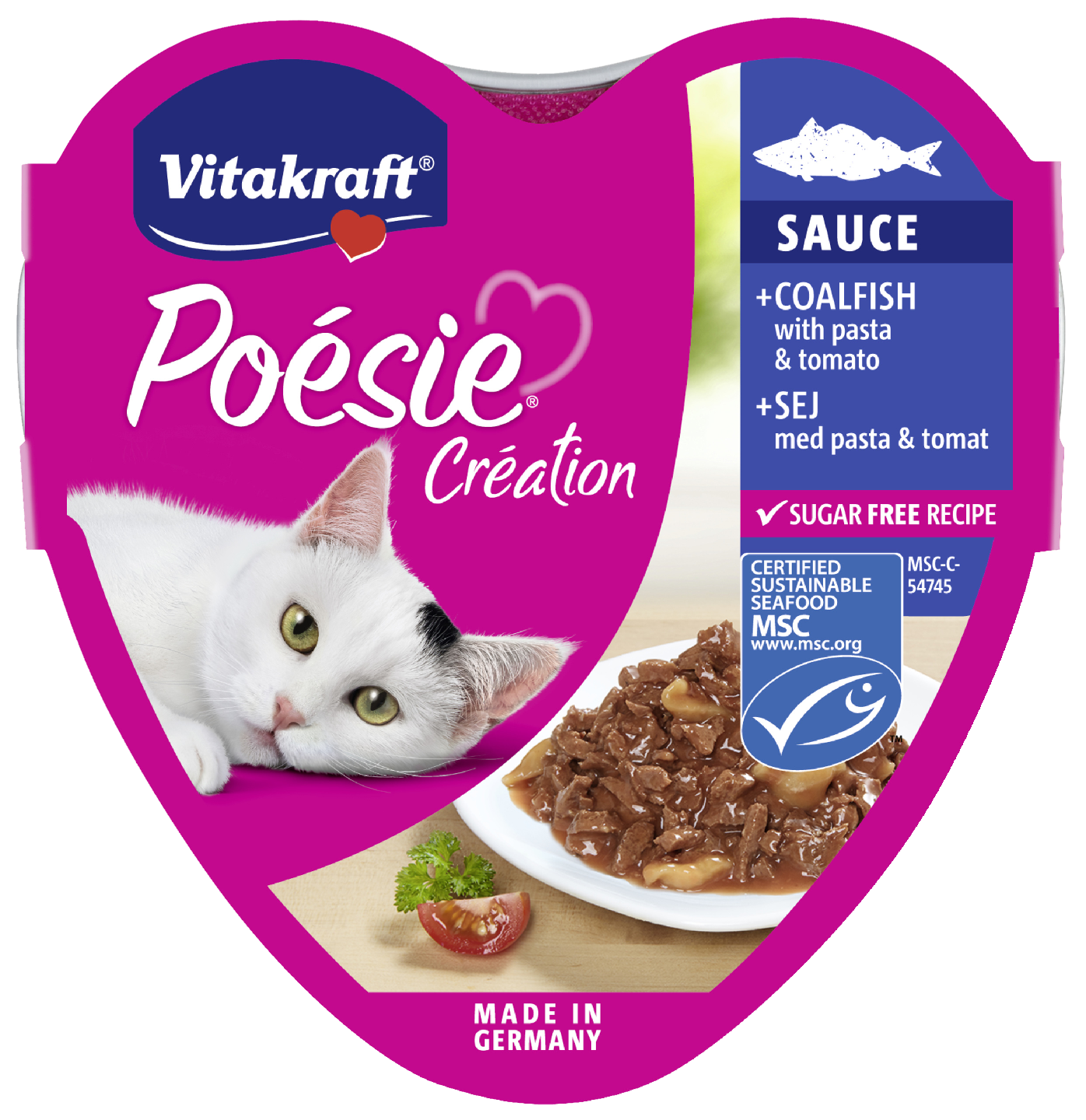 Vitakraft Poésie® Kissan märkäruoka, seitiä, pastaa ja tomaattia kastikkeessa 85g