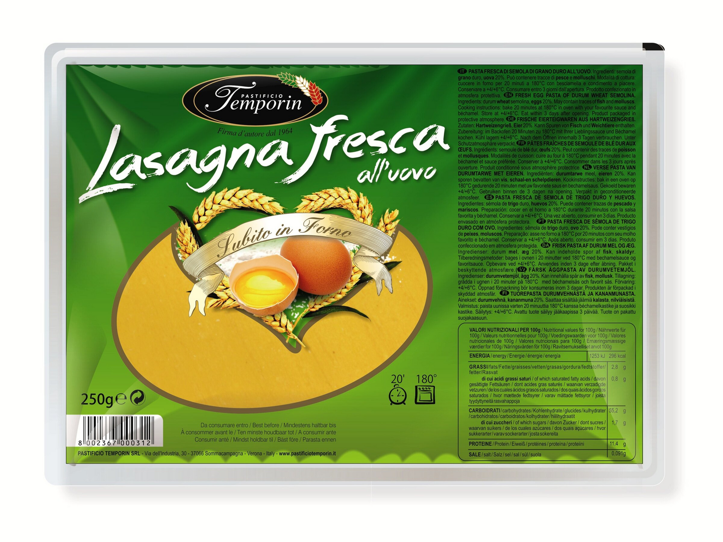 Temporin tuorepasta lasagne 250g