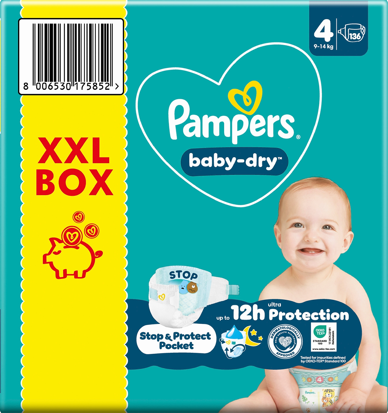 Pampers BabyDry S4 9-14kg 136kpl teippivaippa XXL-pakkaus