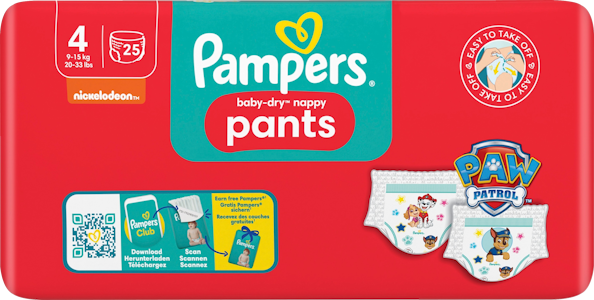 Pampers Baby Dry Nappy Pants S4 9-15kg 25kpl Paw Patrol housuvaippa