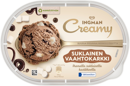 Ingman Creamy Suklainen Vaahtokarkki laktoositon Jäätelö 850ml/49