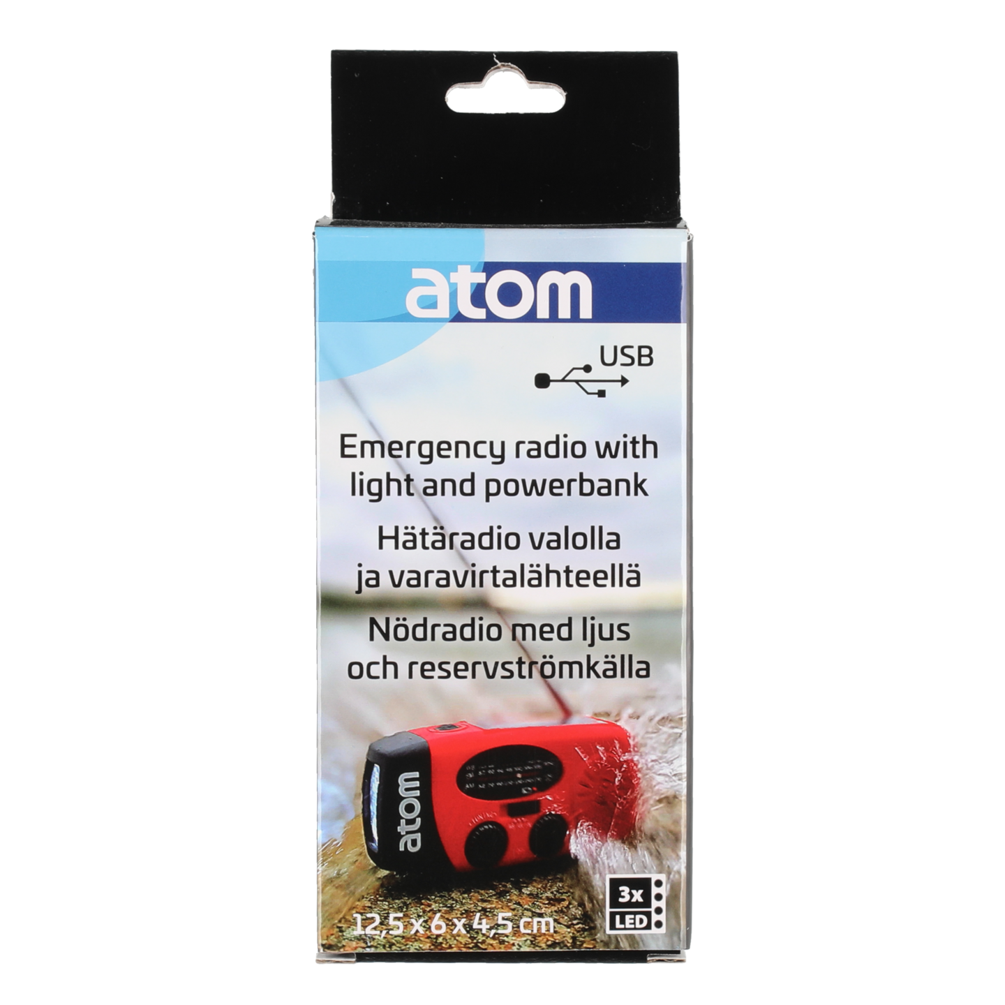Atom hätäradio valolla ja varavirtalähteellä