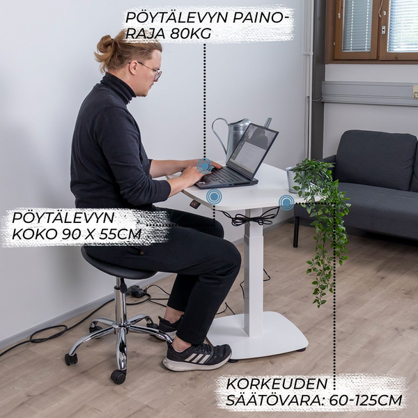 Lykke L200 90 x 55 cm -sähköpöytä, valkoinen