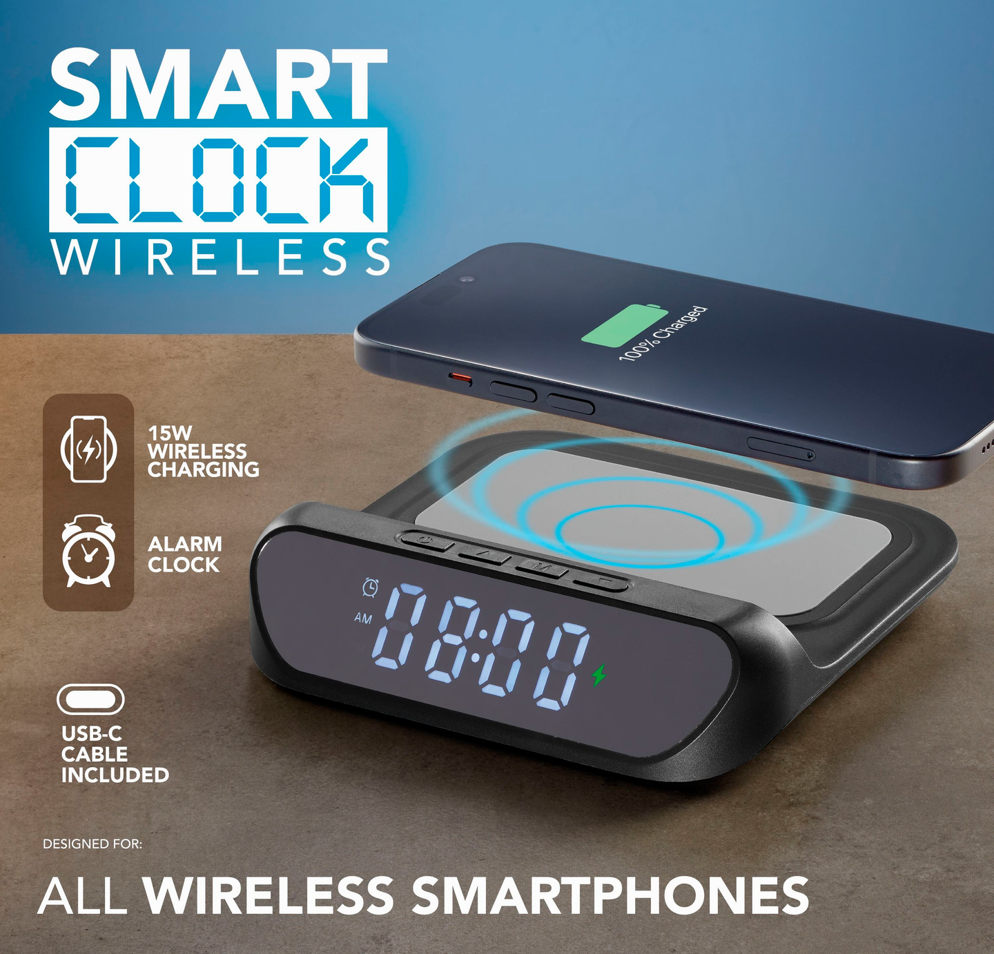 Cellularline Smart Clock -herätyskello latausalustalla