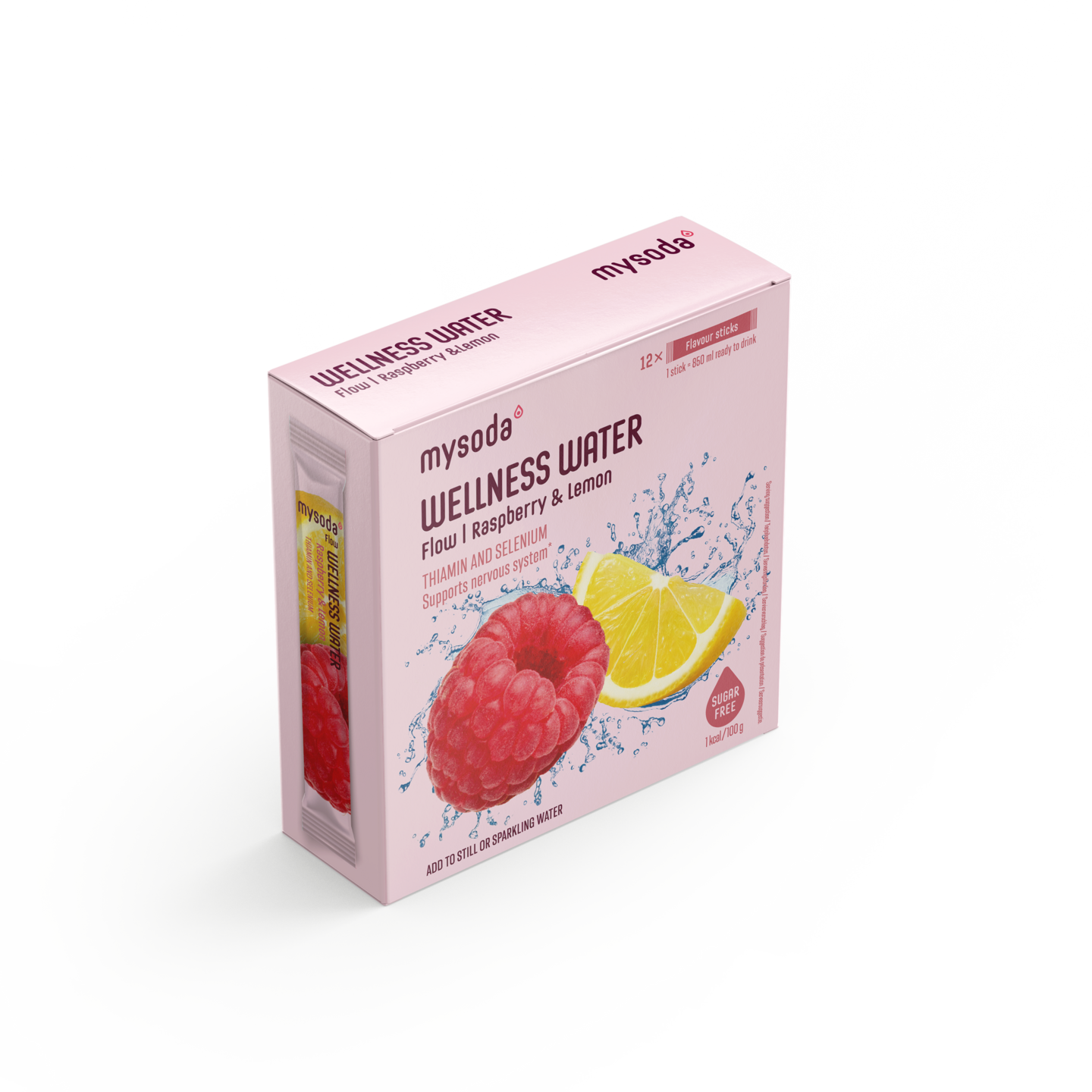 Mysoda Wellness Water vadelma-sitruuna juomajauhe 12x4g