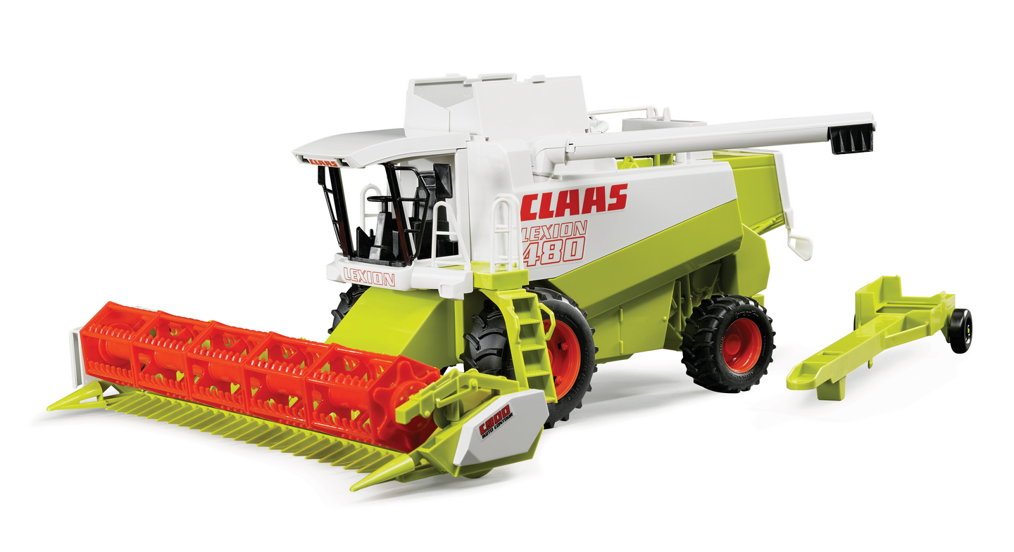 Bruder Claas Lexion 480 Combine leikkuupuimuri pöydän kuljetusvaunulla lelu