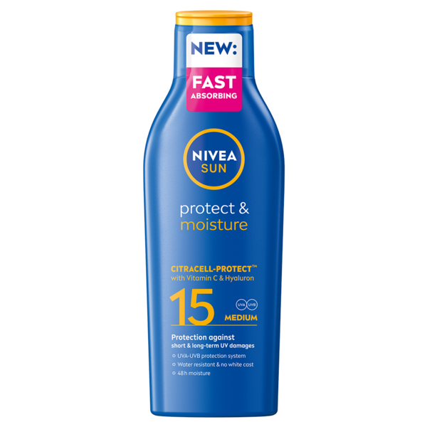 NIVEA SUN 200ml sk15 Protect & Moisture Sun Lotion -aurinkosuojavoide