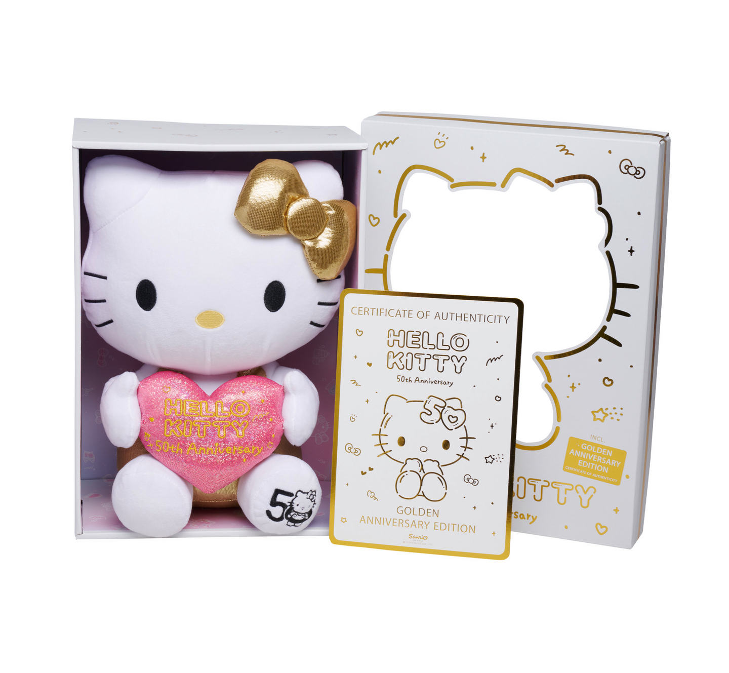 Hello Kitty 50-vuotisjuhlapehmo, 30 cm, Golden edition lahjapakkaus