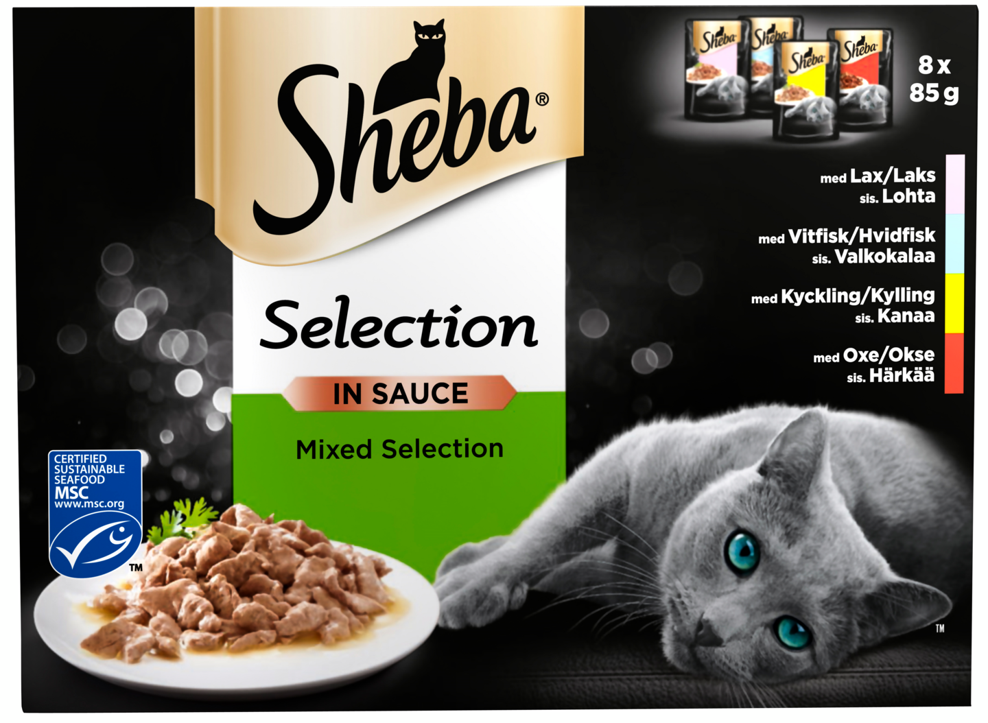 Sheba Selection 8x85g Valikoidut reseptit kastikkeessa MSC sertifioitu