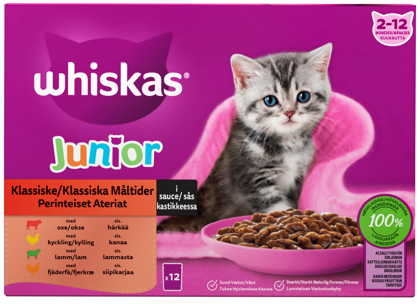 Whiskas Junior perinteiset ateriat kastikkeessa 12x85g